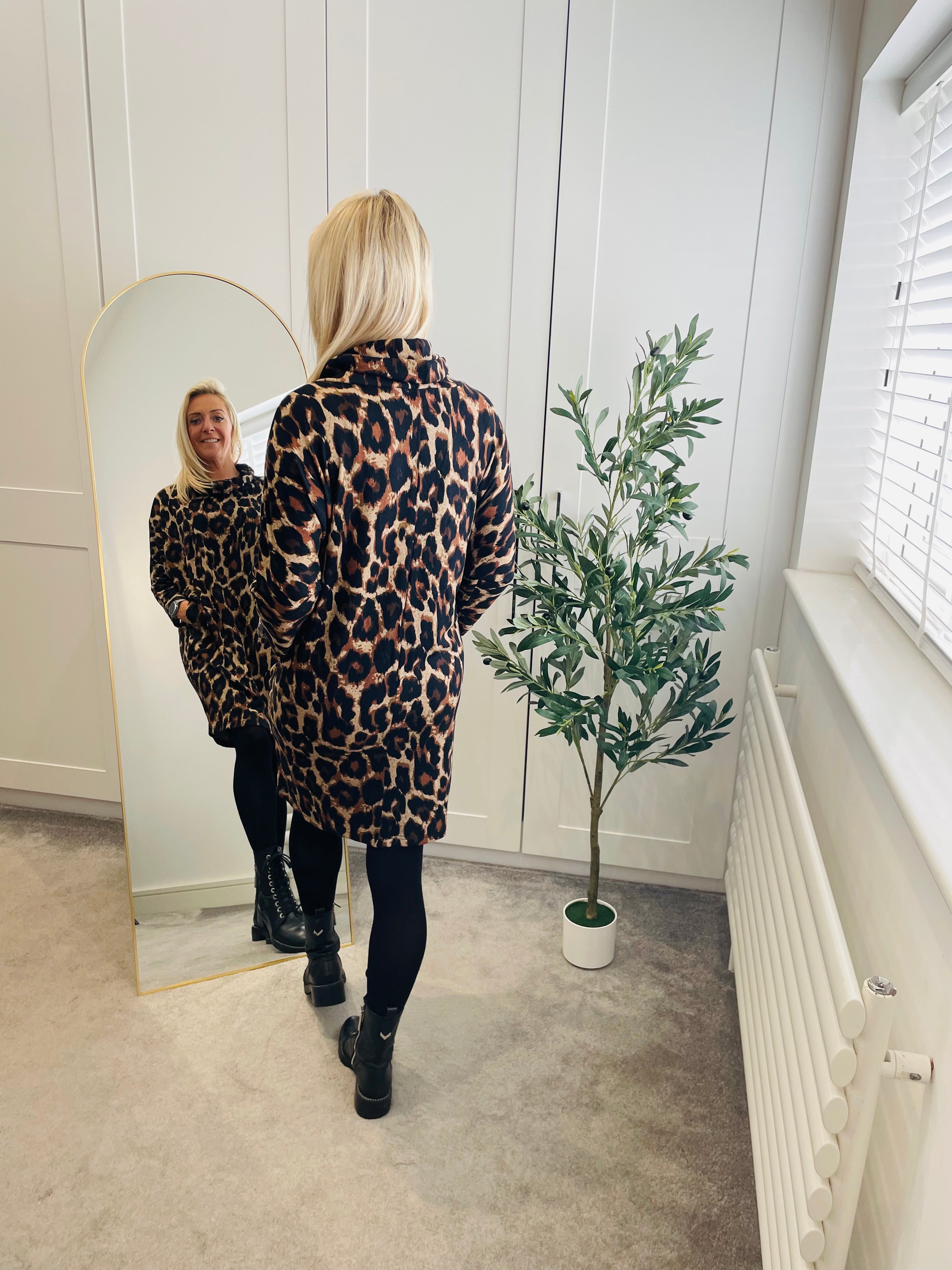 Animal Cowl Neck Dress