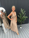 Beige V Neck Dress