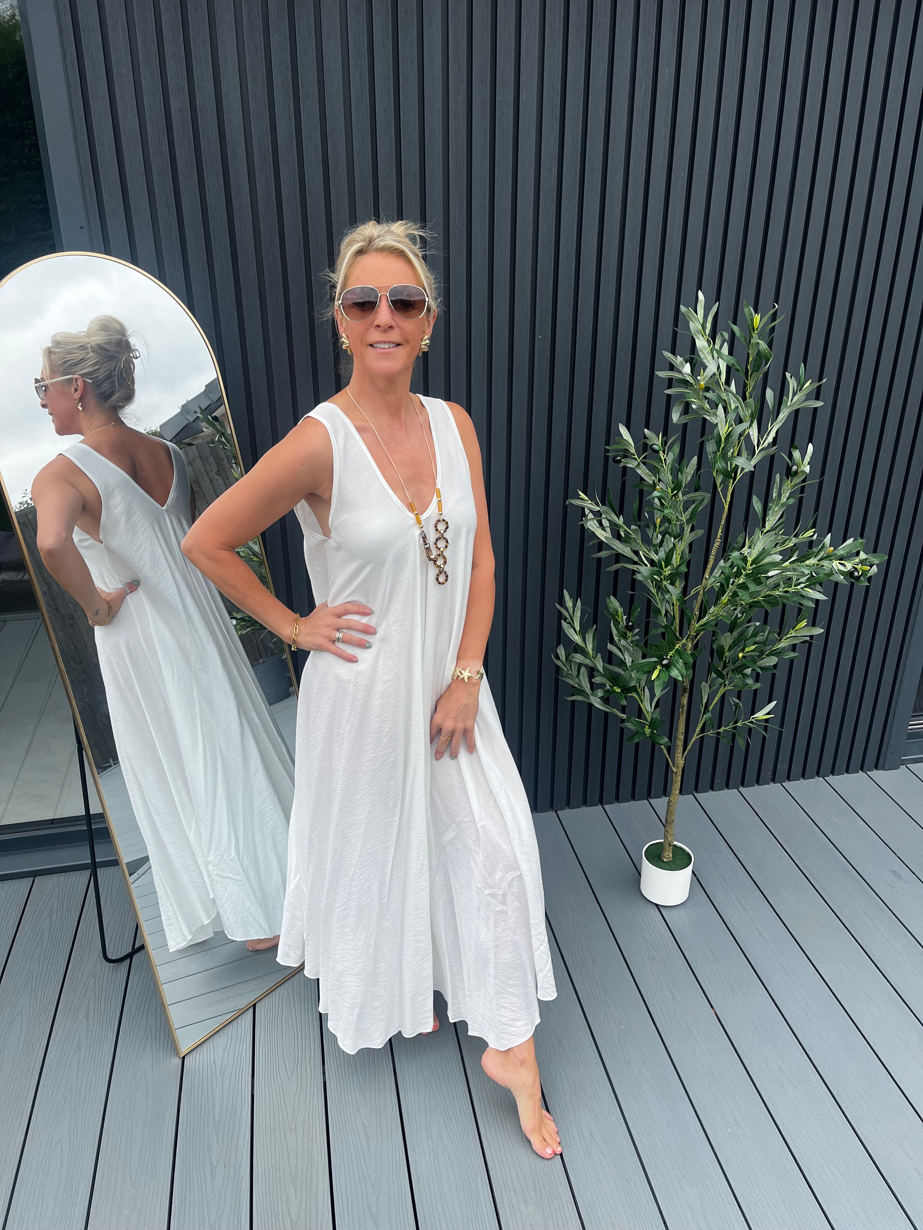 White V Neck Dress