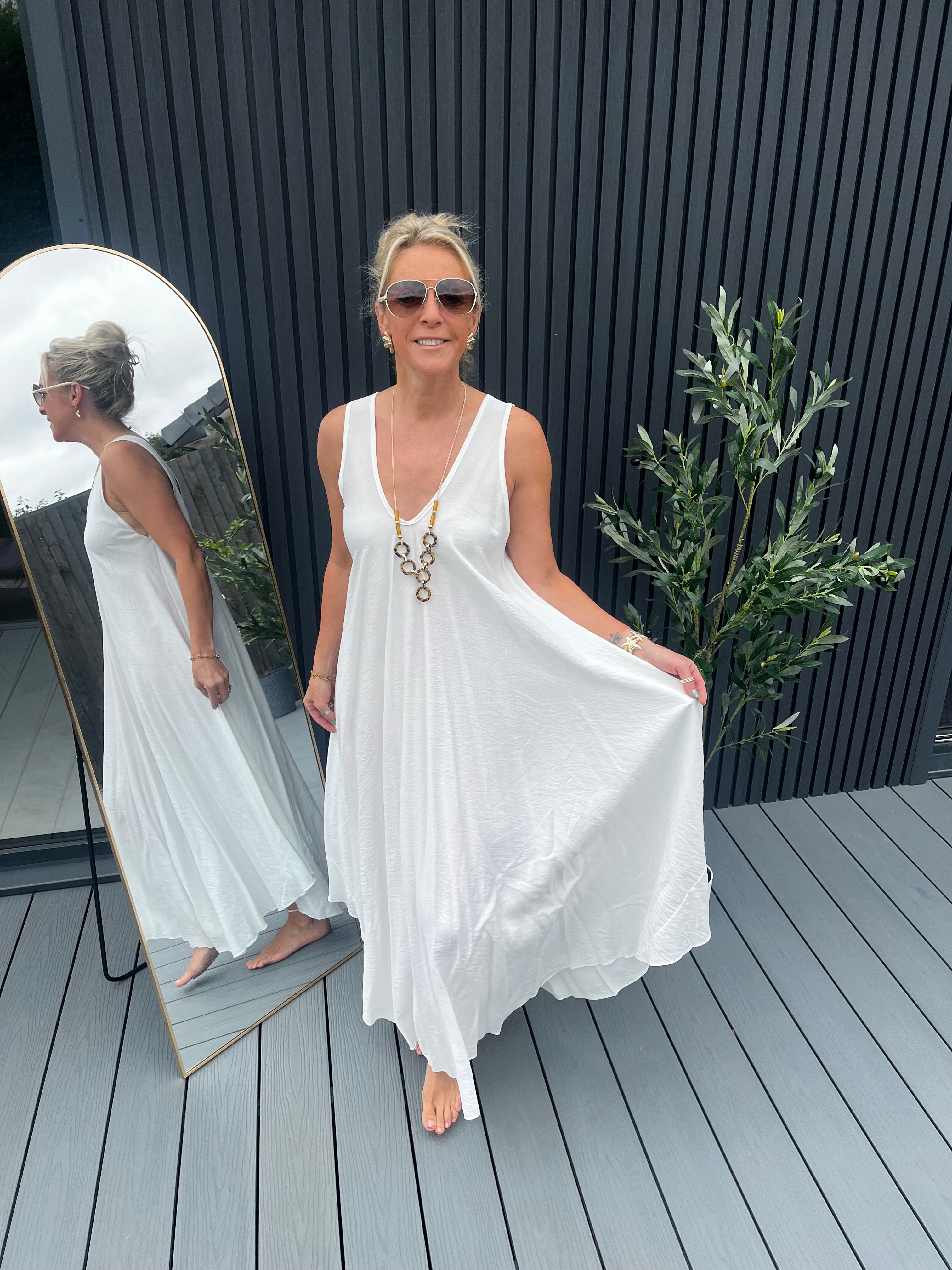 White V Neck Dress